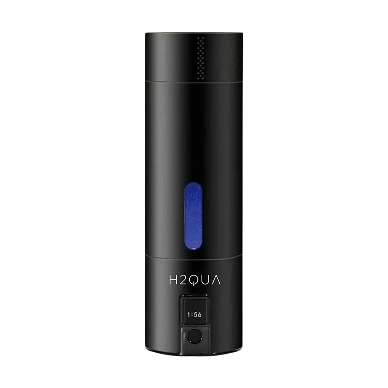 Black Premium H2QUA Hydrogen water bottle with digital display on a white background